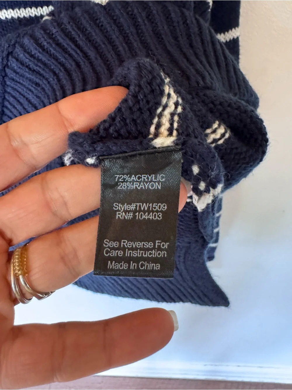 The Workshop navy blue Striped Mock Neck cropped Women's Sweater size small